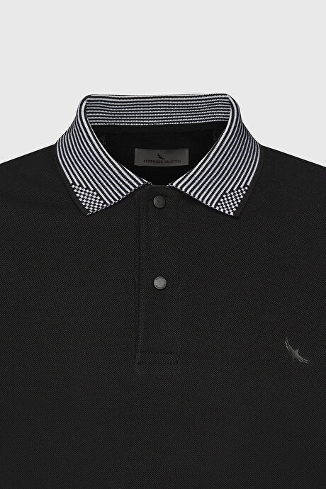 Slim Fit Dar Kesim %100 Pamuk Polo Yaka Siyah Tişört resmi