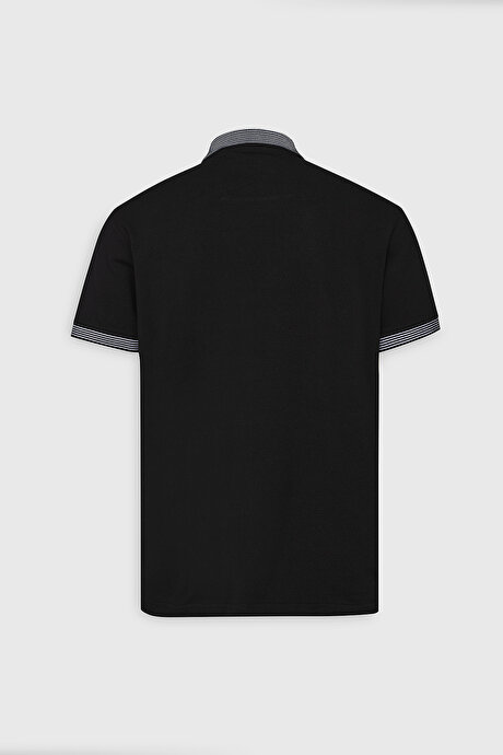 Slim Fit Dar Kesim %100 Pamuk Polo Yaka Siyah Tişört resmi