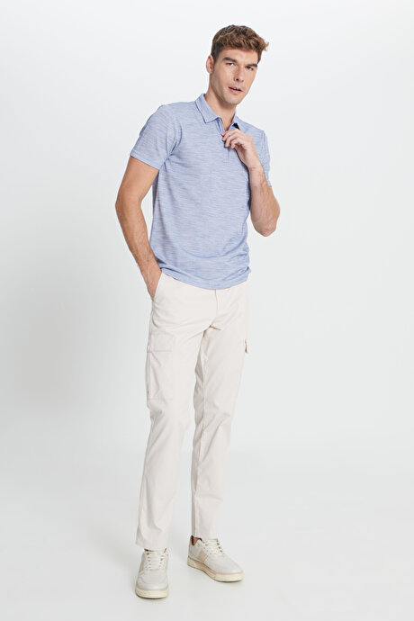 Slim Fit Dar Kesim Polo Yaka Çizgili Cepli Lacivert Tişört resmi