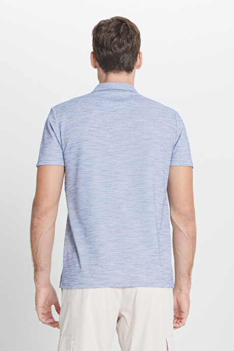 Slim Fit Dar Kesim Polo Yaka Çizgili Cepli Lacivert Tişört resmi