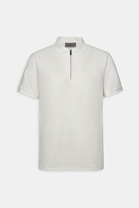 Pamuklu Slim Fit Dar Kesim Polo Yaka Esnek Ekru Tişört resmi