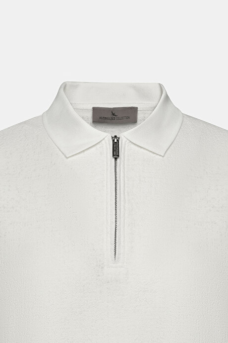 Pamuklu Slim Fit Dar Kesim Polo Yaka Esnek Ekru Tişört resmi