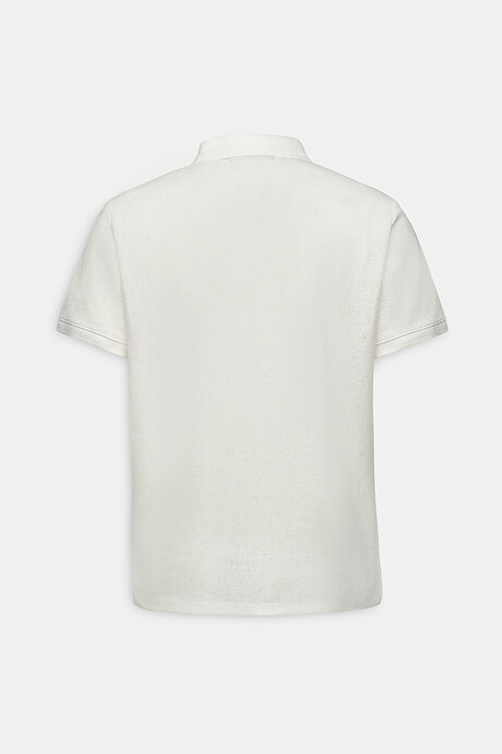 Pamuklu Slim Fit Dar Kesim Polo Yaka Esnek Ekru Tişört resmi