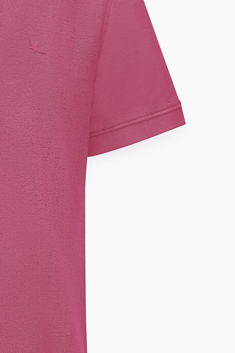 Pamuklu Slim Fit Dar Kesim Polo Yaka Esnek Gül Kurusu Tişört resmi