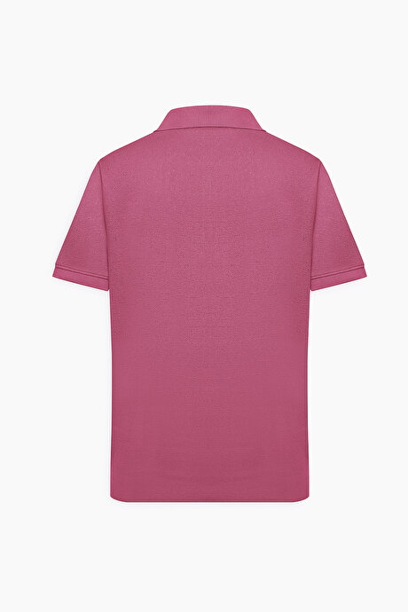 Pamuklu Slim Fit Dar Kesim Polo Yaka Esnek Gül Kurusu Tişört resmi