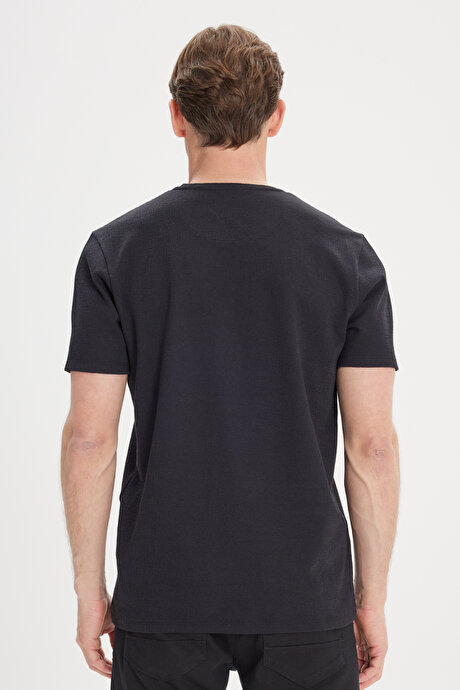 Slim Fit Dar Kesim Pamuklu Baskılı Bisiklet Yaka Siyah Tişört resmi
