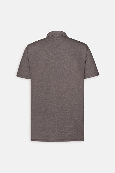 Slim Fit Dar Kesim Polo Yaka Jakarlı Kahverengi Tişört resmi
