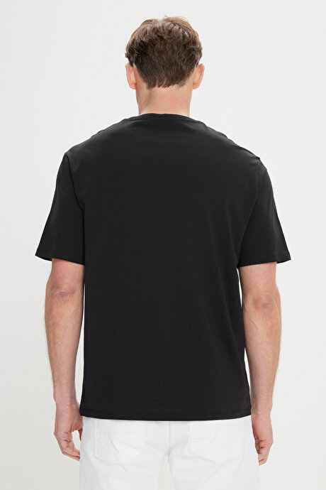 Modern Fit Rahat Kesim %100 Pamuk Baskılı Bisiklet Yaka Siyah Tişört resmi