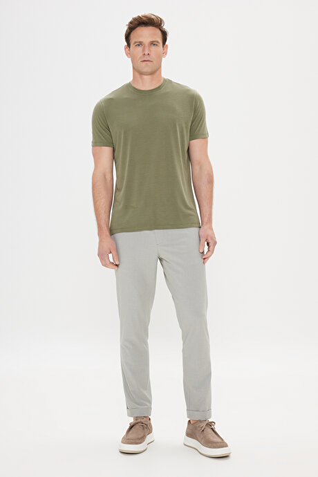 Yumuşak Dokulu Slim Fit Dar Kesim Bisiklet Yaka Haki Tişört resmi