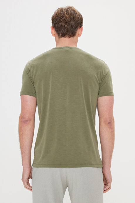 Yumuşak Dokulu Slim Fit Dar Kesim Bisiklet Yaka Haki Tişört resmi