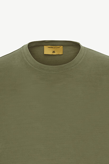 Yumuşak Dokulu Slim Fit Dar Kesim Bisiklet Yaka Haki Tişört resmi