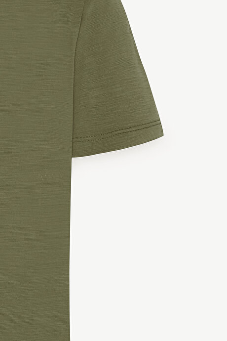 Yumuşak Dokulu Slim Fit Dar Kesim Bisiklet Yaka Haki Tişört resmi