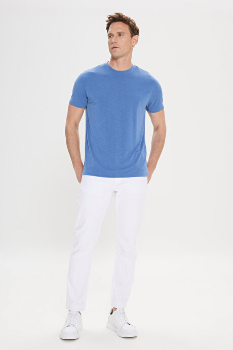 Yumuşak Dokulu Slim Fit Dar Kesim Bisiklet Yaka İndigo Tişört resmi