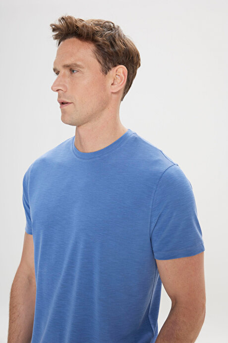 Yumuşak Dokulu Slim Fit Dar Kesim Bisiklet Yaka İndigo Tişört resmi