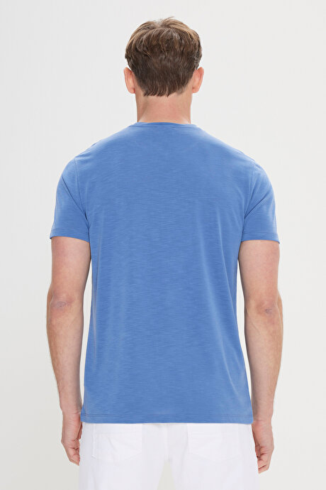 Yumuşak Dokulu Slim Fit Dar Kesim Bisiklet Yaka İndigo Tişört resmi