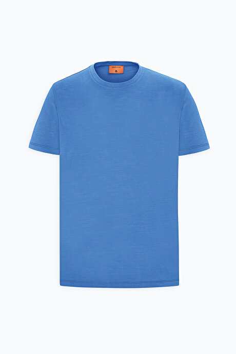 Yumuşak Dokulu Slim Fit Dar Kesim Bisiklet Yaka İndigo Tişört resmi