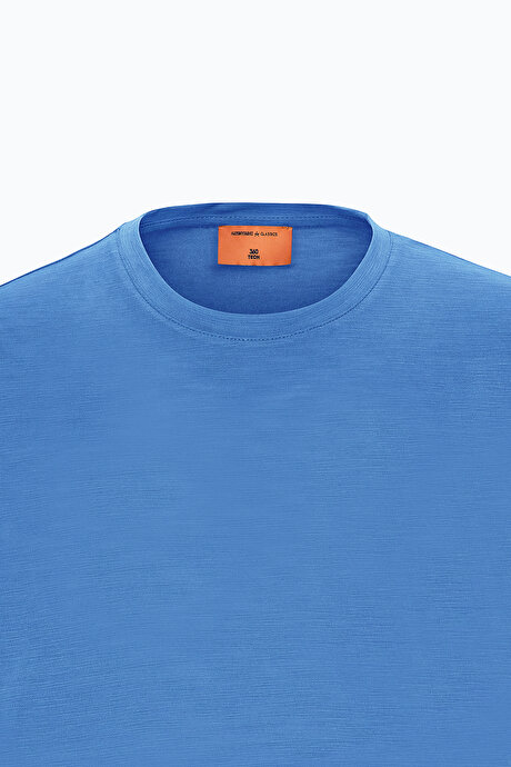 Yumuşak Dokulu Slim Fit Dar Kesim Bisiklet Yaka İndigo Tişört resmi