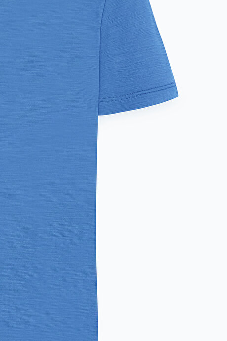 Yumuşak Dokulu Slim Fit Dar Kesim Bisiklet Yaka İndigo Tişört resmi