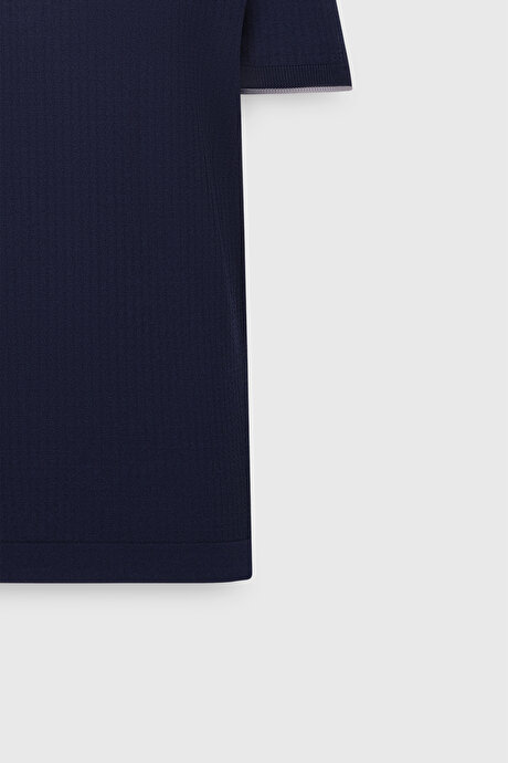 Standart Fit Normal Kesim Polo Yaka Jakarlı Lacivert-Gri Triko Tişört resmi