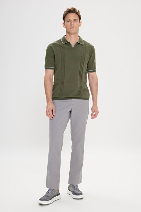 Standart Fit Normal Kesim %100 Pamuk Jakarlı Polo Yaka Haki Tişört resmi