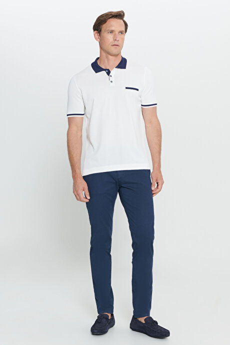 Standart Fit Normal Kesim Polo Yaka Beyaz-Lacivert Tişört resmi
