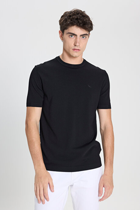 Standart Fit Normal Kesim Bisiklet Yaka Siyah Tişört resmi