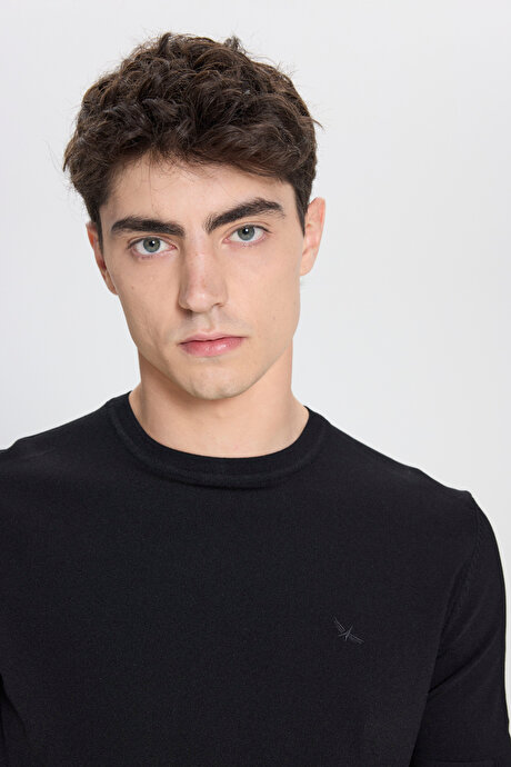 Standart Fit Normal Kesim Bisiklet Yaka Siyah Tişört resmi