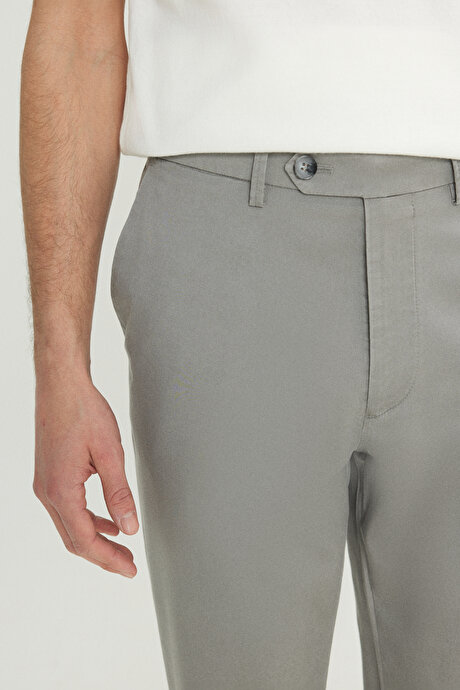 Pamuklu Slim Fit Dar Kesim Yan Cep Esnek Casual Açık Bej Pantolon resmi