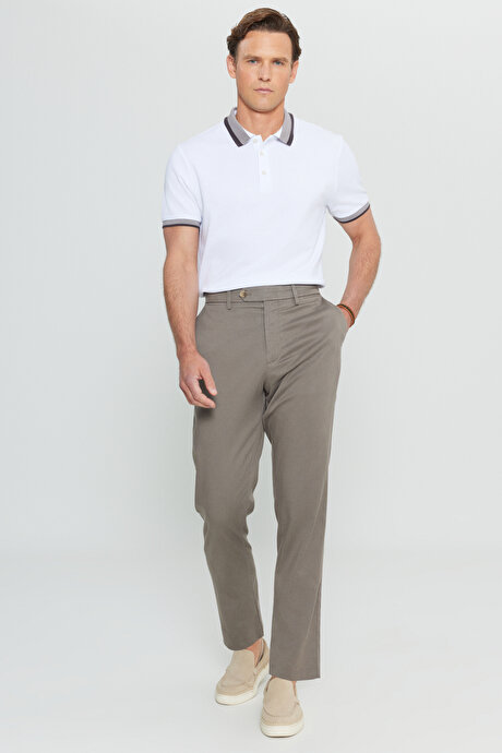Pamuklu Slim Fit Dar Kesim Yan Cep Esnek Casual Vizon Pantolon resmi