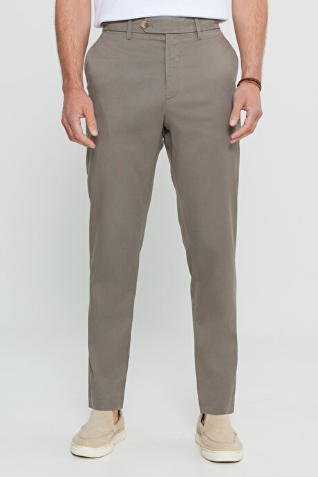 Pamuklu Slim Fit Dar Kesim Yan Cep Esnek Casual Vizon Pantolon resmi