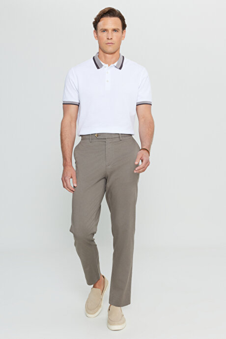 Pamuklu Slim Fit Dar Kesim Yan Cep Esnek Casual Vizon Pantolon resmi