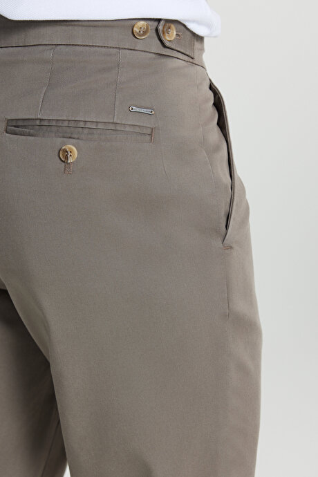 Pamuklu Slim Fit Dar Kesim Yan Cep Esnek Casual Vizon Pantolon resmi