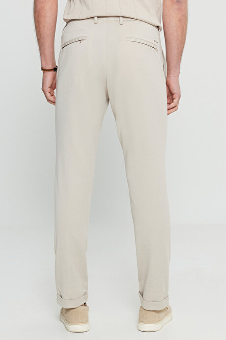 Slim Fit Dar Kesim Beli Bağlamalı Yan Cep Esnek Casual Bej Pantolon resmi