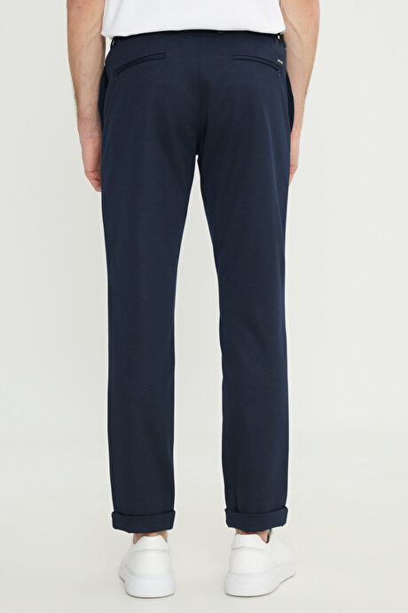 Slim Fit Dar Kesim Beli Bağlamalı Yan Cep Esnek Casual Lacivert Pantolon resmi