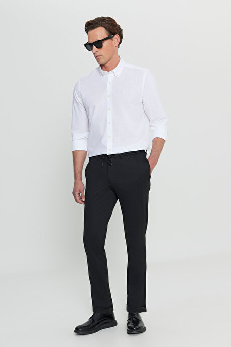 Slim Fit Dar Kesim Beli Bağlamalı Yan Cep Esnek Casual Siyah Pantolon resmi