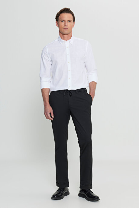 Slim Fit Dar Kesim Beli Bağlamalı Yan Cep Esnek Casual Siyah Pantolon resmi