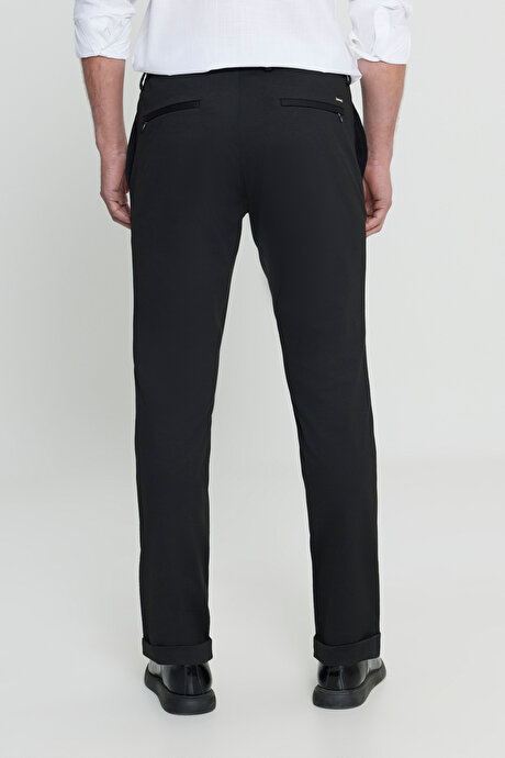 Slim Fit Dar Kesim Beli Bağlamalı Yan Cep Esnek Casual Siyah Pantolon resmi