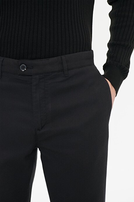 Pamuklu Comfort Fit Yan Cepli Armürlü Casual Esnek Siyah Pantolon resmi