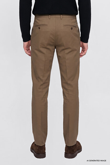 Pamuklu Slim Fit Armürlü Yan Cepli Esnek Casual Bej Pantolon resmi