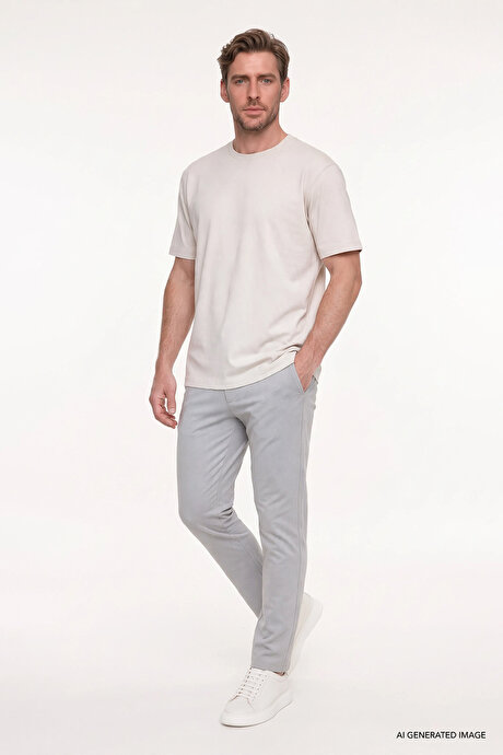 Pamuklu Slim Fit Armürlü Yan Cepli Esnek Casual Gri Pantolon resmi