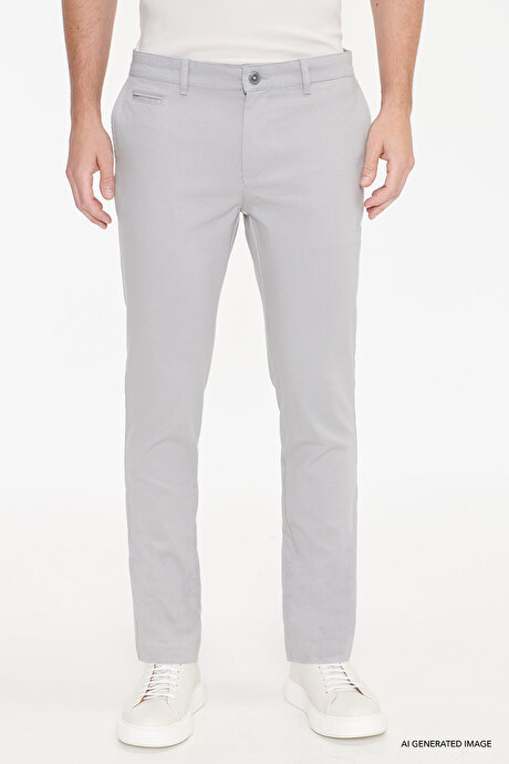 Pamuklu Slim Fit Armürlü Yan Cepli Esnek Casual Gri Pantolon resmi