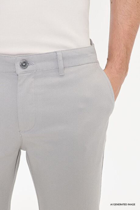 Pamuklu Slim Fit Armürlü Yan Cepli Esnek Casual Gri Pantolon resmi