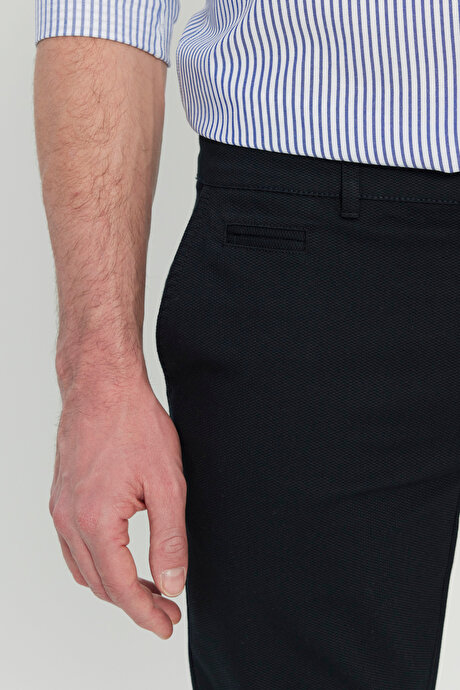 Pamuklu Slim Fit Dar Kesim Armürlü Yan Cepli Esnek Casual Siyah Pantolon resmi