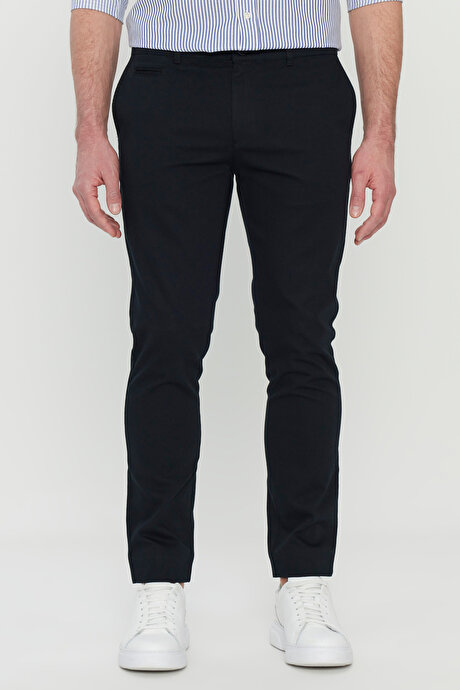 Pamuklu Slim Fit Dar Kesim Armürlü Yan Cepli Esnek Casual Siyah Pantolon resmi