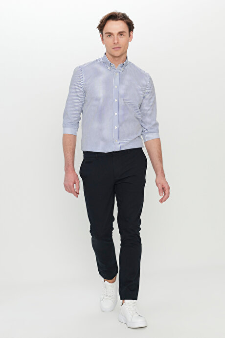 Pamuklu Slim Fit Dar Kesim Armürlü Yan Cepli Esnek Casual Siyah Pantolon resmi