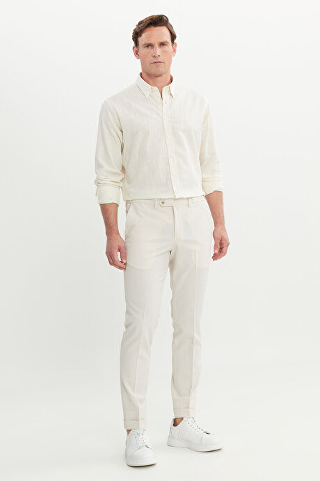 Slim Fit Dar Kesim Beli Lastikli Yan Cep Klasik Bej Pantolon resmi