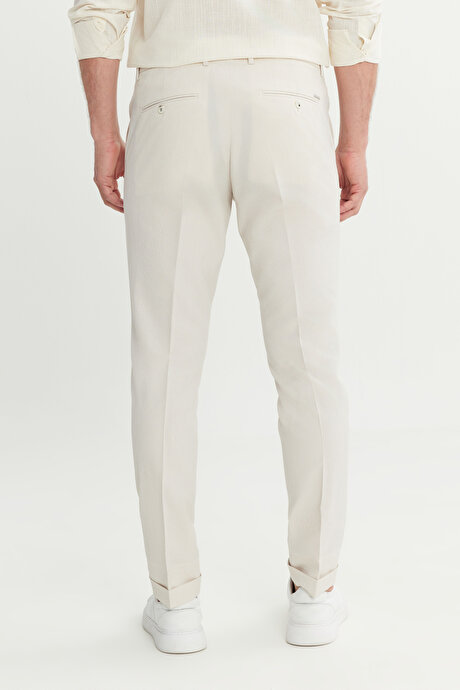 Slim Fit Dar Kesim Beli Lastikli Yan Cep Klasik Bej Pantolon resmi