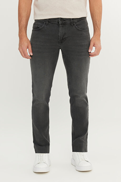 Pamuklu Slim Fit Dar Kesim 5 Cep Esnek Jean Denim Kot Antrasit Denim Pantolon resmi