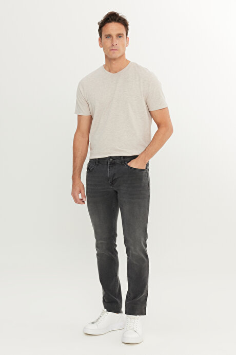 Pamuklu Slim Fit Dar Kesim 5 Cep Esnek Jean Denim Kot Antrasit Denim Pantolon resmi