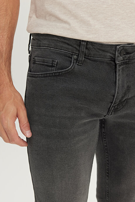 Pamuklu Slim Fit Dar Kesim 5 Cep Esnek Jean Denim Kot Antrasit Denim Pantolon resmi